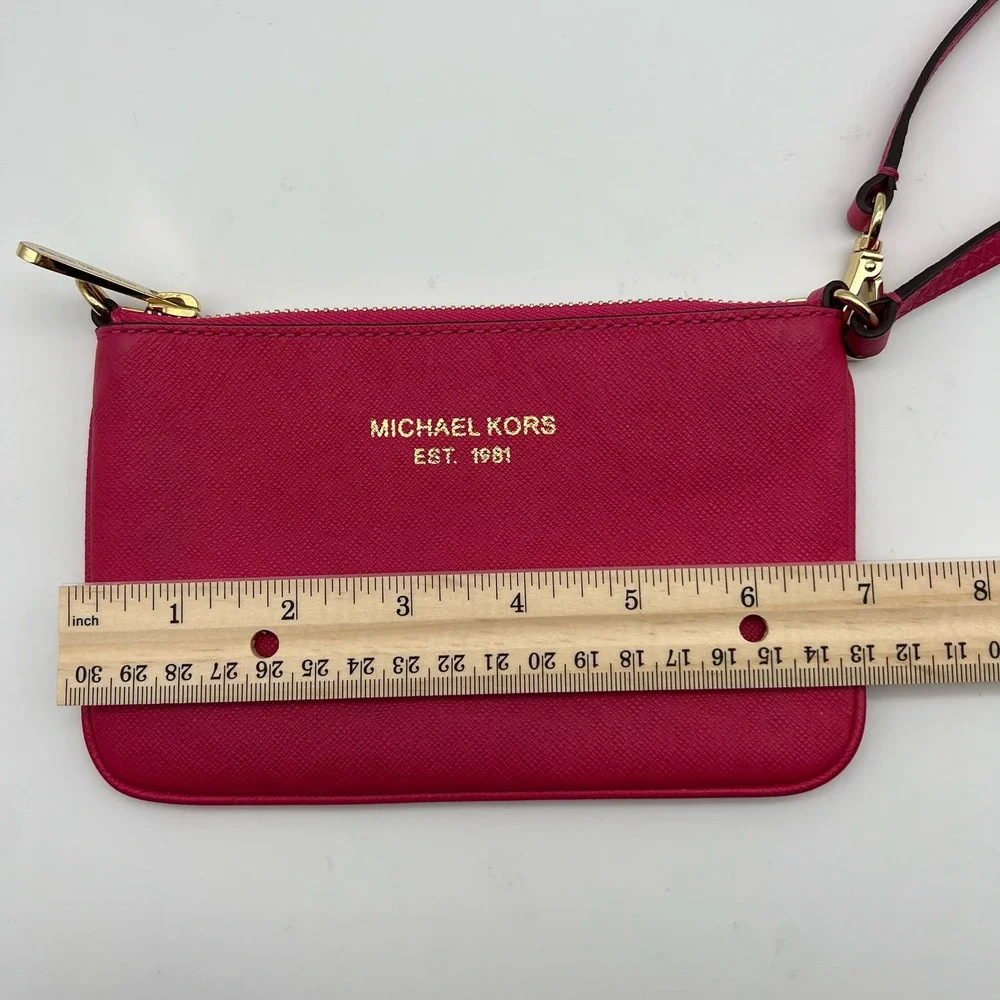 Michael Kors Hot Pink Wristlet with Zip Closure Colorful Preppy Designer - Picture 10 of 11